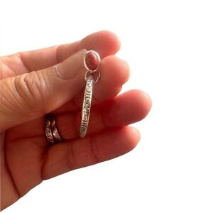 Silver and Red Turquoise Engraved Hoop Earrings